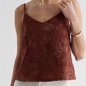Express Floral Embroidered Mesh V-neck top